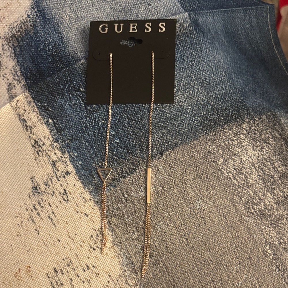 GUESS Rose Gold Threader Earrings with Triangle & Bar